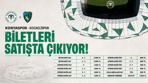 Konyaspor - Kocaelispor biletleri satışta çıkıyor!